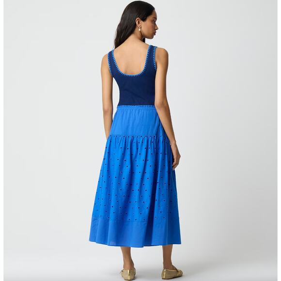 J.Crew Drop Waist Eyelet Midi Skirt Bright Grotto Blue A Line Cotton Small NWT - Picture 2 of 12